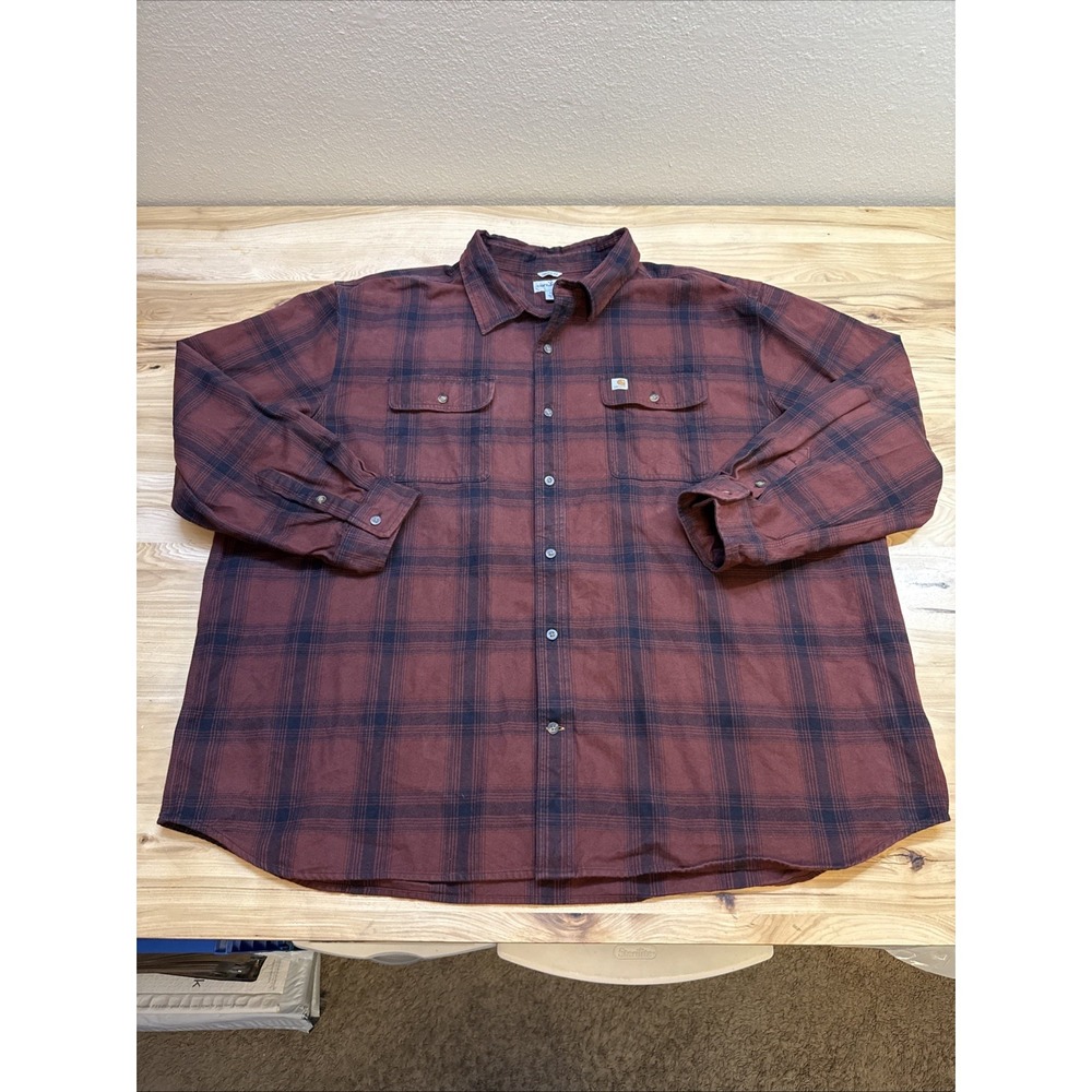 Carhartt 104451 Men's Original Fit Heavyweight Red Plaid Flannel Shirt Size 4XL
